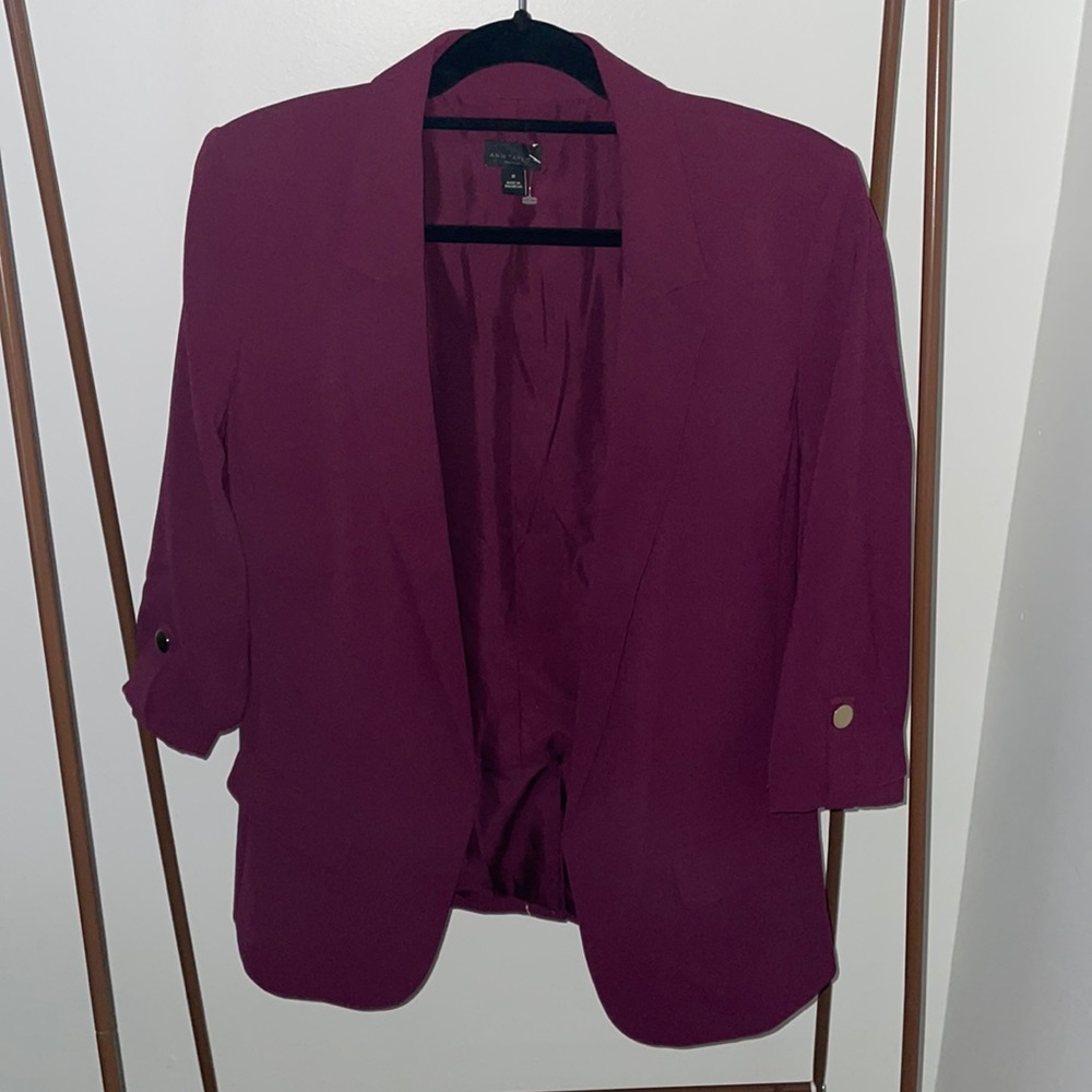Ann Taylor Berry colored gold cuffed blazer